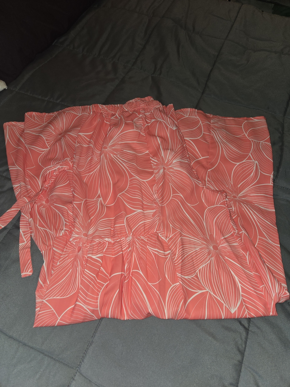 Coral Pink Floral Summer Flare Pants (Looks Like A Dress) - Picture 4 of 4